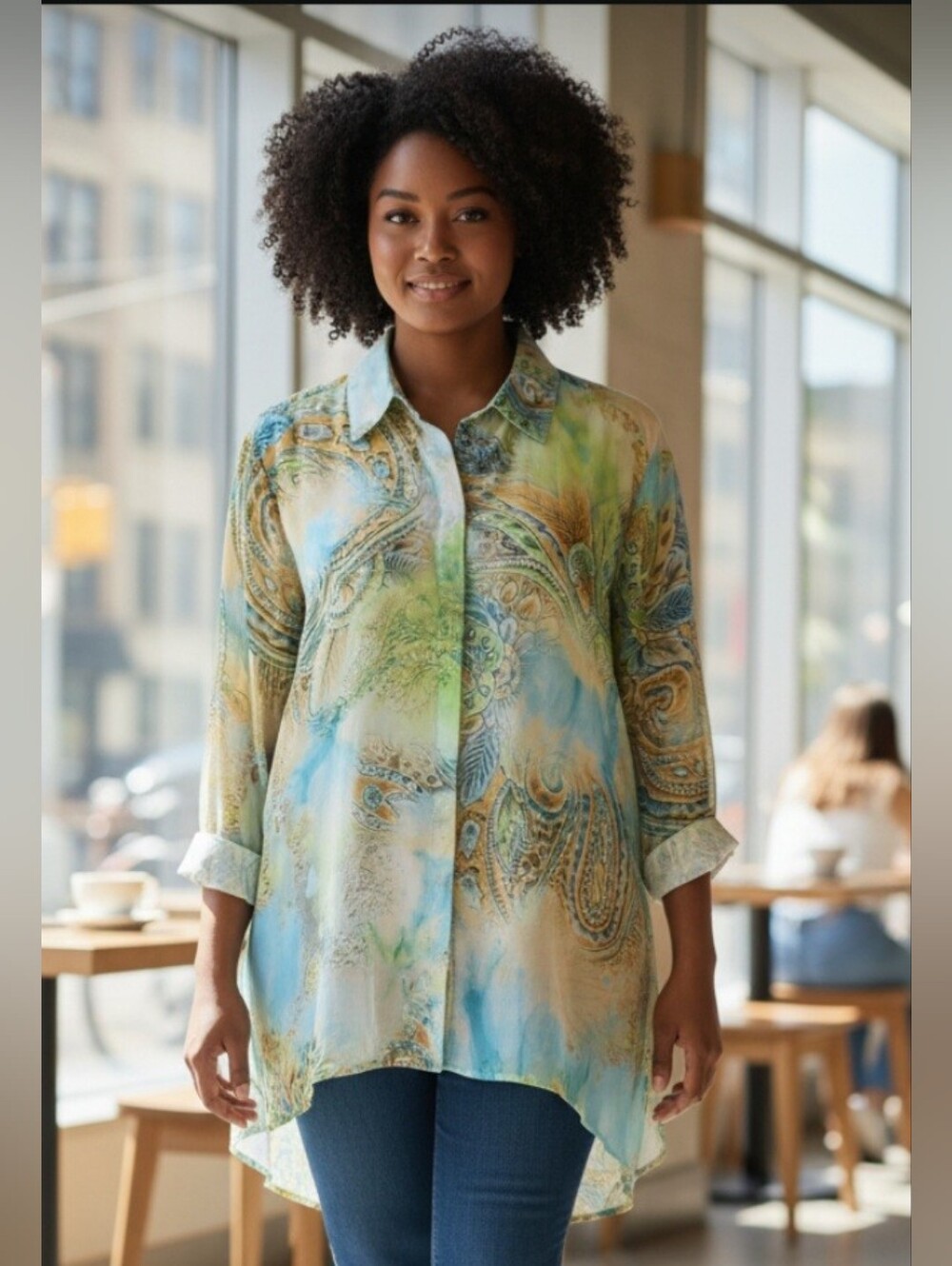 Chico's Pastel Paisley Tunic - Blue, Green, Cream